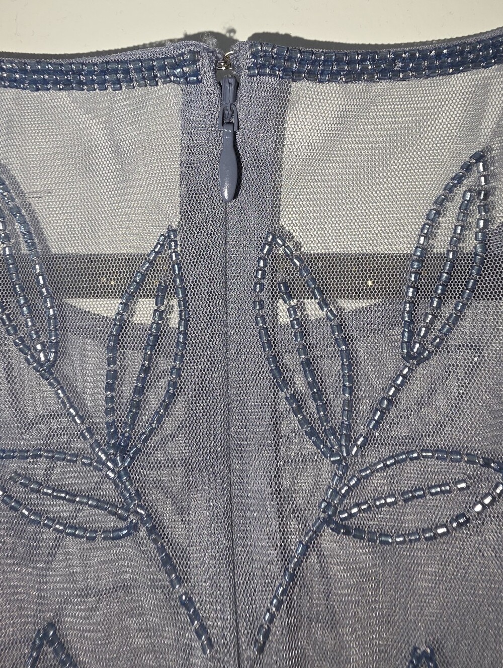 NWT Von Maur Papell Studio Sheer Overlay Short Beaded Dress Dusty Blue 6 - Picture 4 of 7